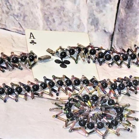 Stunning Vintage Southwest Iridescent Beaded Starburst Choker - Picture 5 of 7